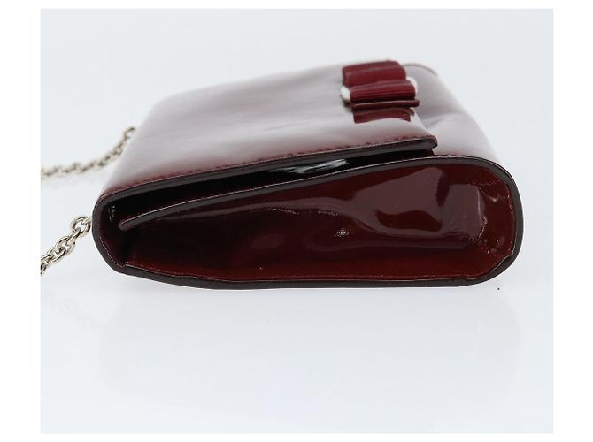 Borsa a Spalla Vala Chain Salvatore Ferragamo Smalto Rosso Argento Auth gh1177 - vista 4