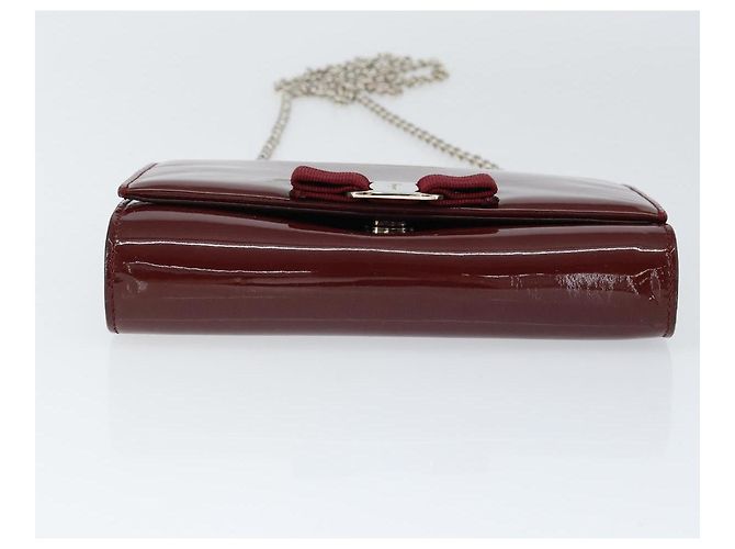 Borsa a Spalla Vala Chain Salvatore Ferragamo Smalto Rosso Argento Auth gh1177 - vista 5