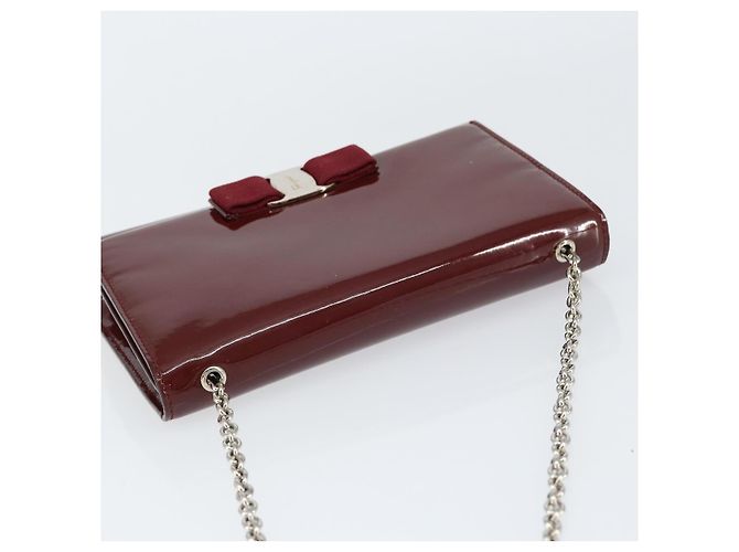 Borsa a Spalla Vala Chain Salvatore Ferragamo Smalto Rosso Argento Auth gh1177 - vista 6