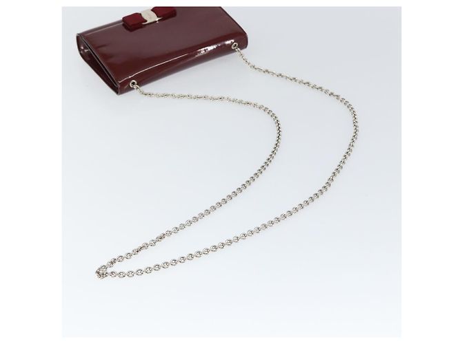 Borsa a Spalla Vala Chain Salvatore Ferragamo Smalto Rosso Argento Auth gh1177 - vista 7