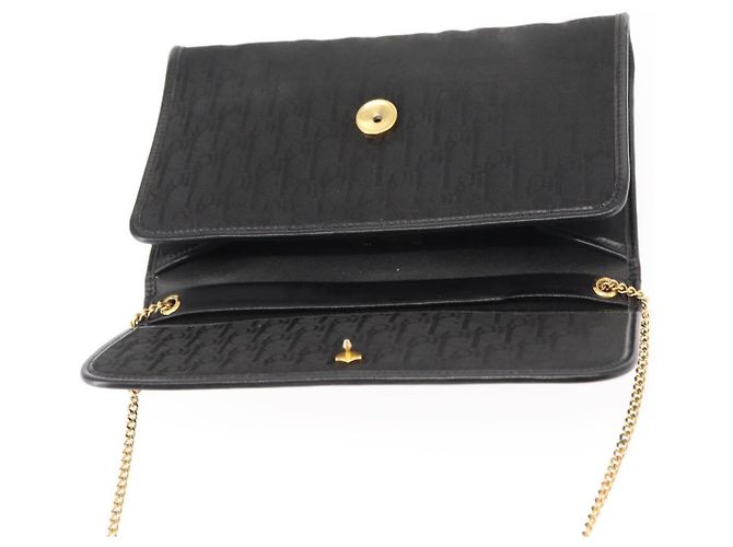 Borsa a spalla in tela Trotter Christian Dior nera e oro Auth gh1096 Nero D'oro - vista 10