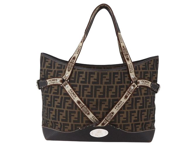 FENDI Zucca Canvas Celeria Tote Bag Schwarz Braun Silber Authentisch am9502 - Ansicht 13