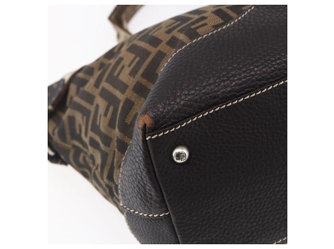 FENDI Zucca Canvas Celeria Tote Bag Schwarz Braun Silber Authentisch am9502 - Ansicht 15