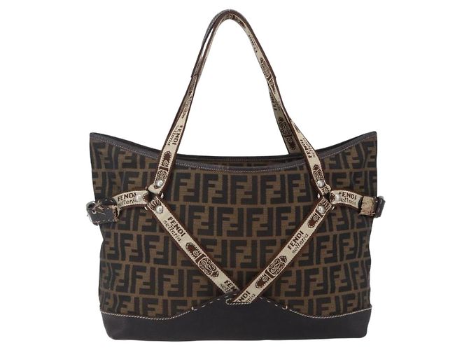 FENDI Zucca Canvas Celeria Tote Bag Schwarz Braun Silber Authentisch am9502 - Ansicht 2