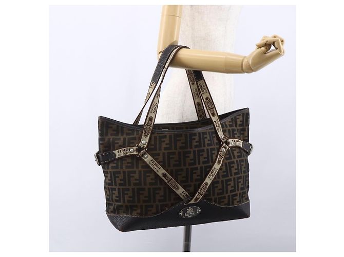 FENDI Zucca Canvas Celeria Tote Bag Schwarz Braun Silber Authentisch am9502 - Ansicht 23