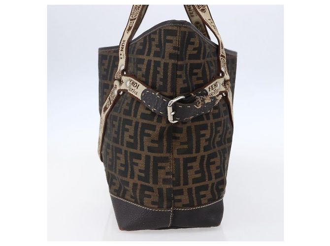 FENDI Zucca Canvas Celeria Tote Bag Schwarz Braun Silber Authentisch am9502 - Ansicht 4