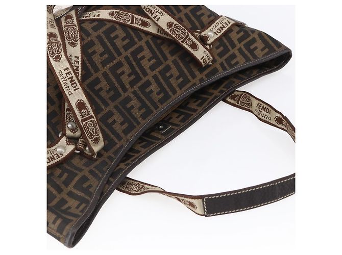 FENDI Zucca Canvas Celeria Tote Bag Schwarz Braun Silber Authentisch am9502 - Ansicht 7