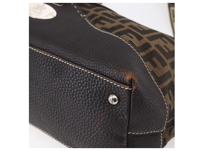 FENDI Zucca Canvas Celeria Tote Bag Schwarz Braun Silber Authentisch am9502 - Ansicht 9
