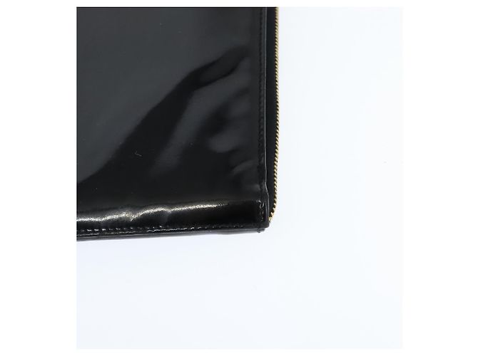 CHANEL Pasta de couro envernizado Preto Ouro CC Auth bs30475 Dourado - vista 14