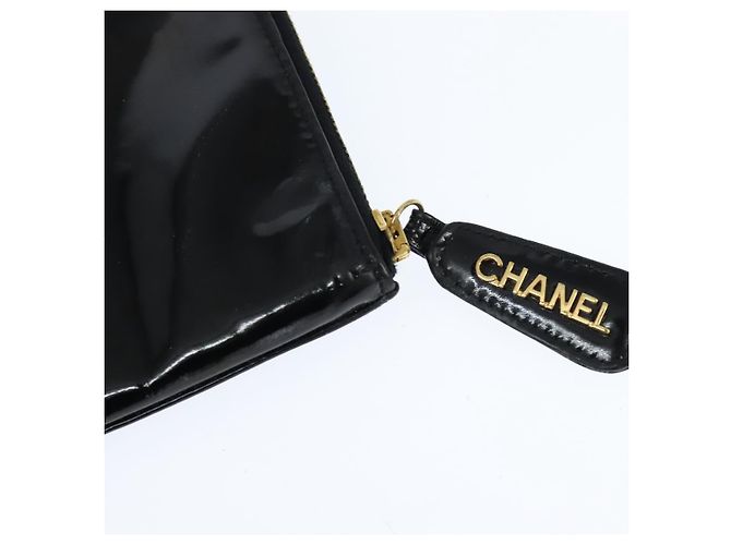 CHANEL Pasta de couro envernizado Preto Ouro CC Auth bs30475 Dourado - vista 16