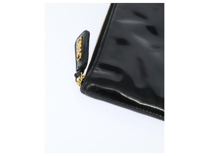 CHANEL Pasta de couro envernizado Preto Ouro CC Auth bs30475 Dourado - vista 7