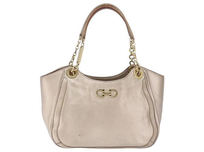 Borsa a mano Gancini in pelle Salvatore Ferragamo oro argento Auth 149193 D'oro - vista 13