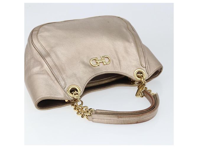 Borsa a mano Gancini in pelle Salvatore Ferragamo oro argento Auth 149193 D'oro - vista 6