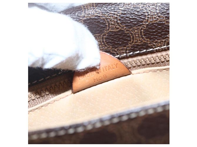 Céline Borsa a Spalla in Tela Macadam CELINE in Pelle PVC Marrone Oro Auth ki6135 D'oro - vista 12