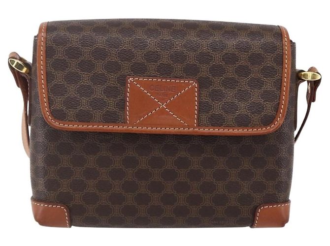 Céline Borsa a Spalla in Tela Macadam CELINE in Pelle PVC Marrone Oro Auth ki6135 D'oro - vista 13