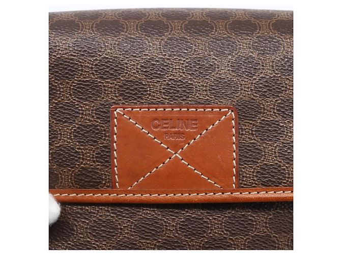 Céline Borsa a Spalla in Tela Macadam CELINE in Pelle PVC Marrone Oro Auth ki6135 D'oro - vista 17