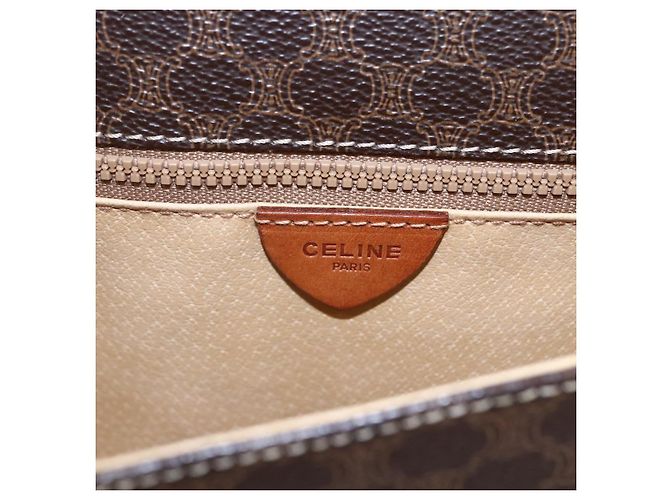 Céline Borsa a Spalla in Tela Macadam CELINE in Pelle PVC Marrone Oro Auth ki6135 D'oro - vista 18