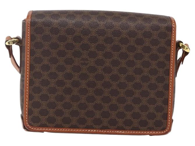 Céline Borsa a Spalla in Tela Macadam CELINE in Pelle PVC Marrone Oro Auth ki6135 D'oro - vista 2