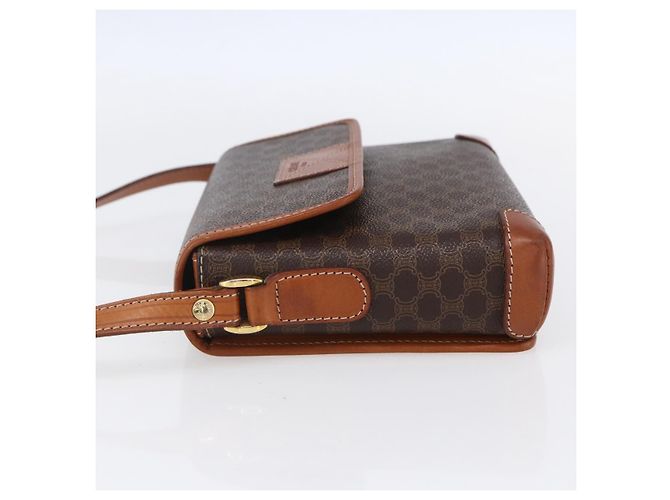 Céline Borsa a Spalla in Tela Macadam CELINE in Pelle PVC Marrone Oro Auth ki6135 D'oro - vista 3