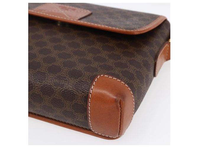 Céline Borsa a Spalla in Tela Macadam CELINE in Pelle PVC Marrone Oro Auth ki6135 D'oro - vista 9