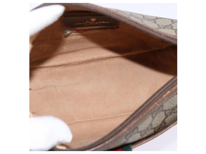 Borsa a Spalla Gucci GG Supreme Web Sherry Line PVC Beige 56 02 032 Auth 145478 D'oro - vista 10