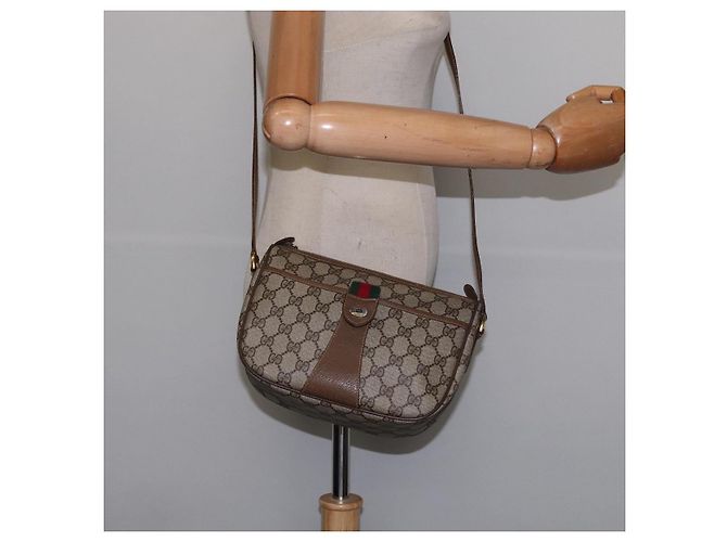 Borsa a Spalla Gucci GG Supreme Web Sherry Line PVC Beige 56 02 032 Auth 145478 D'oro - vista 21