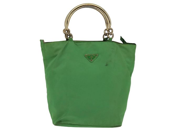 PRADA Bolso de mano de nailon verde dorado Auth 145926 - vista 13