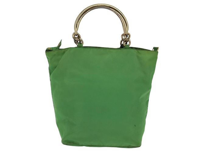 PRADA Bolso de mano de nailon verde dorado Auth 145926 - vista 2