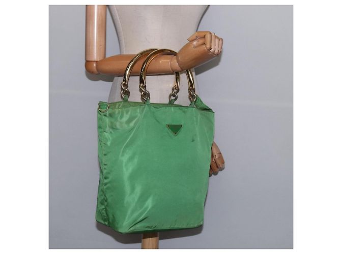 PRADA Bolso de mano de nailon verde dorado Auth 145926 - vista 21