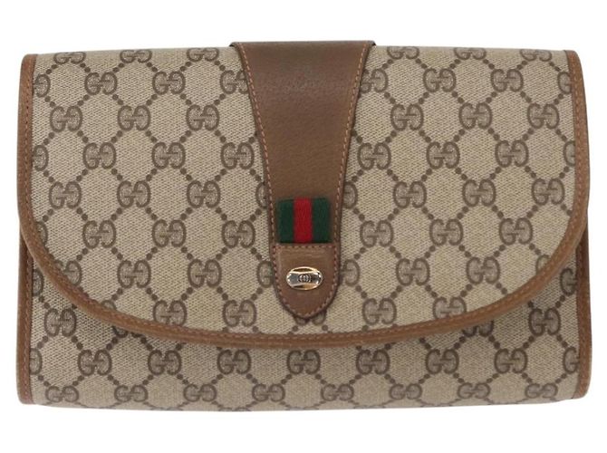 GUCCI GG Supreme Web Sherry Line Clutch Bag PVC Beige Oro 89 01 030 Auth 150407 D'oro - vista 13