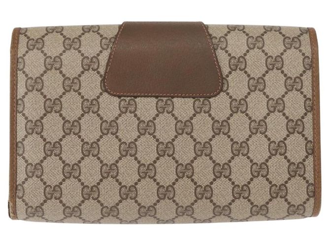 GUCCI GG Supreme Web Sherry Line Clutch Bag PVC Beige Oro 89 01 030 Auth 150407 D'oro - vista 2