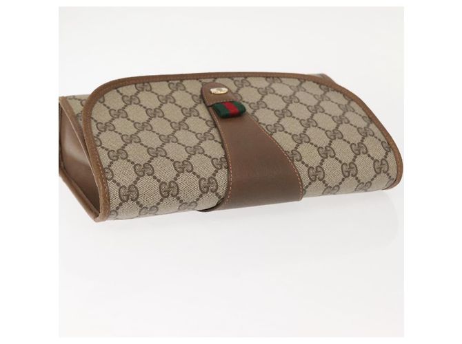 GUCCI GG Supreme Web Sherry Line Clutch Bag PVC Beige Oro 89 01 030 Auth 150407 D'oro - vista 5