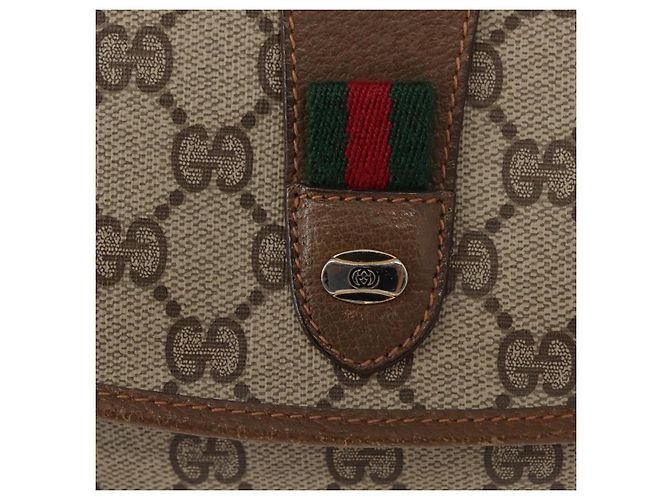 GUCCI GG Supreme Web Sherry Line Clutch Bag PVC Beige Oro 89 01 030 Auth 150407 D'oro - vista 8