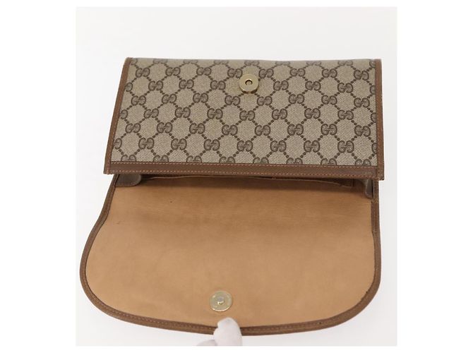 GUCCI GG Supreme Web Sherry Line Clutch Bag PVC Beige Oro 89 01 030 Auth 150407 D'oro - vista 9
