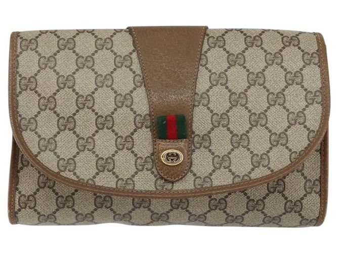 GUCCI GG Supreme Web Sherry Line Clutch Bag PVC Beige Oro 89 01 030 Auth 150272 D'oro - vista 13