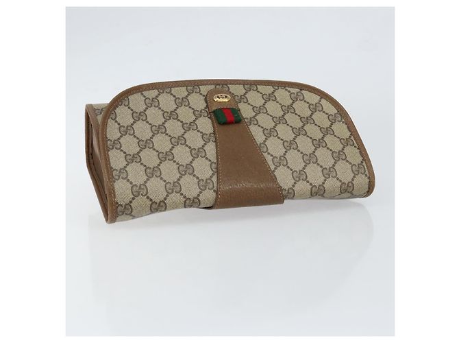 GUCCI GG Supreme Web Sherry Line Clutch Bag PVC Beige Oro 89 01 030 Auth 150272 D'oro - vista 5