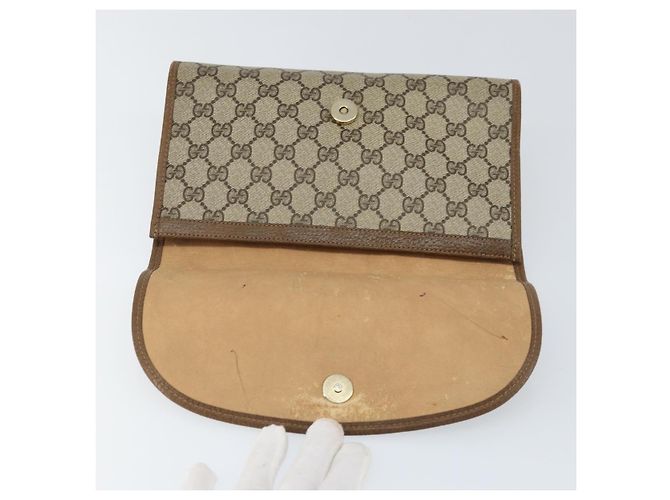 GUCCI GG Supreme Web Sherry Line Clutch Bag PVC Beige Oro 89 01 030 Auth 150272 D'oro - vista 9