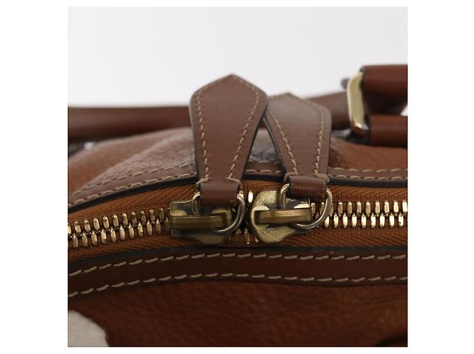 Burberry Bolso de mano de cuero marrón dorado Auth ep11577 - vista 10