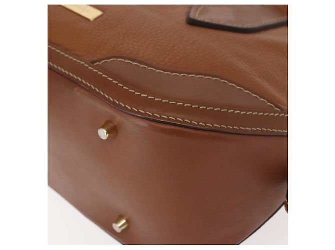 Burberry Bolso de mano de cuero marrón dorado Auth ep11577 - vista 14