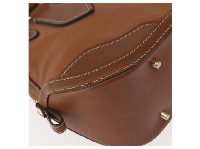 Burberry Bolso de mano de cuero marrón dorado Auth ep11577 - vista 15