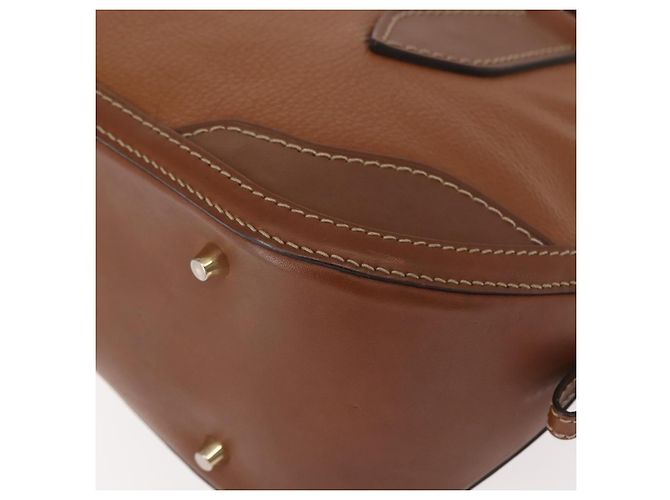 Burberry Bolso de mano de cuero marrón dorado Auth ep11577 - vista 16