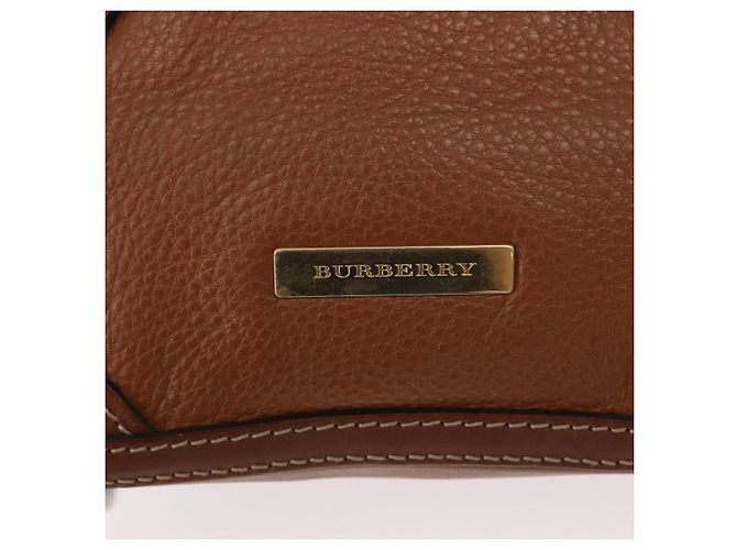 Burberry Bolso de mano de cuero marrón dorado Auth ep11577 - vista 17