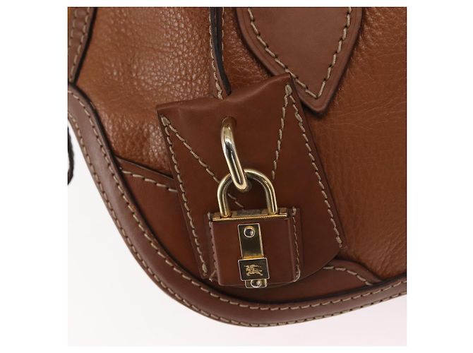 Burberry Bolso de mano de cuero marrón dorado Auth ep11577 - vista 18