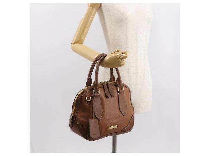 Burberry Bolso de mano de cuero marrón dorado Auth ep11577 - vista 23