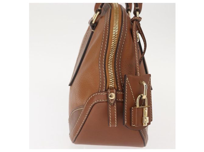 Burberry Bolso de mano de cuero marrón dorado Auth ep11577 - vista 4