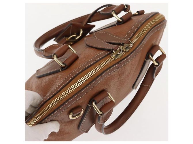 Burberry Bolso de mano de cuero marrón dorado Auth ep11577 - vista 6
