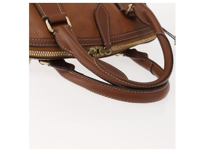 Burberry Bolso de mano de cuero marrón dorado Auth ep11577 - vista 7