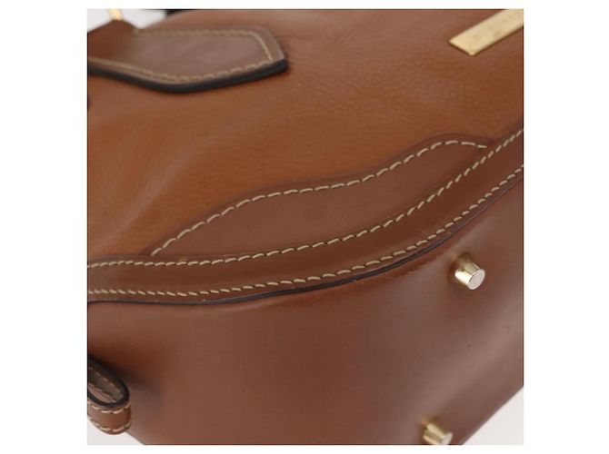 Burberry Bolso de mano de cuero marrón dorado Auth ep11577 - vista 9