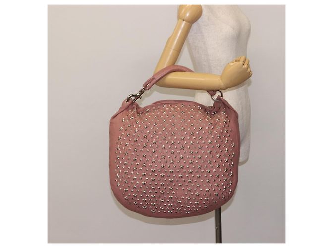 Borsa a spalla in pelle Jimmy Choo Star Studs rosa argento Auth BA6611 - vista 21
