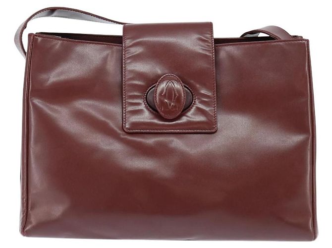Cartier Borsa a spalla Must Line in pelle Bordeaux e oro Auth bs30238 D'oro Bordò - vista 13